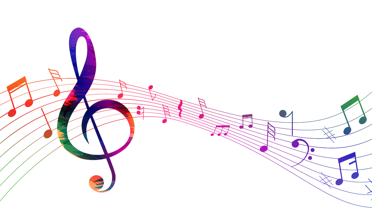 musical pentagram sound waves notes background